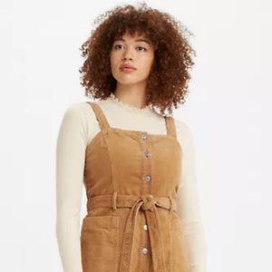 Levi’s mustard yellow corduroy overall pinafore jumper button up dress